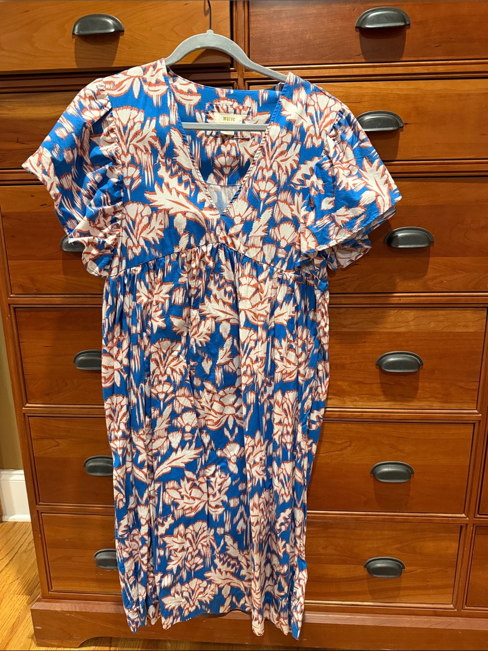Maeve Blue and Cream Floral Midi Dress